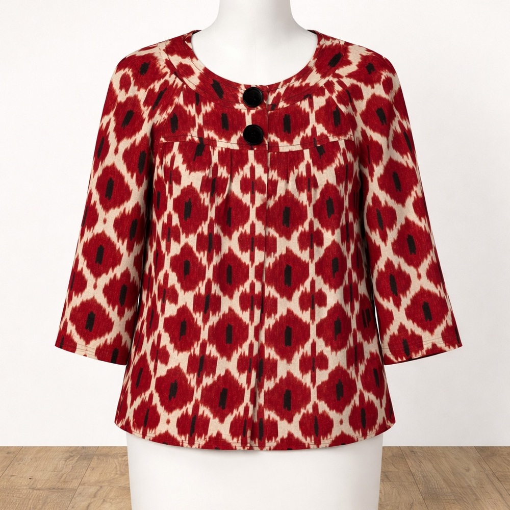 MICHAEL Michael Kors Red Ikat Button-Front Tunic Size P